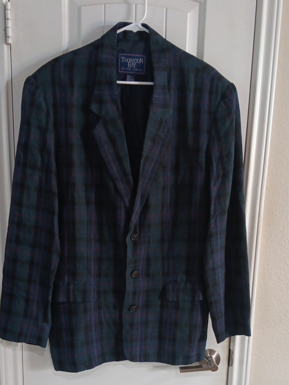 VTG Thornton Bay Linen Plaid Blazer Sport Coat L 42R Dark Academia Green Pink